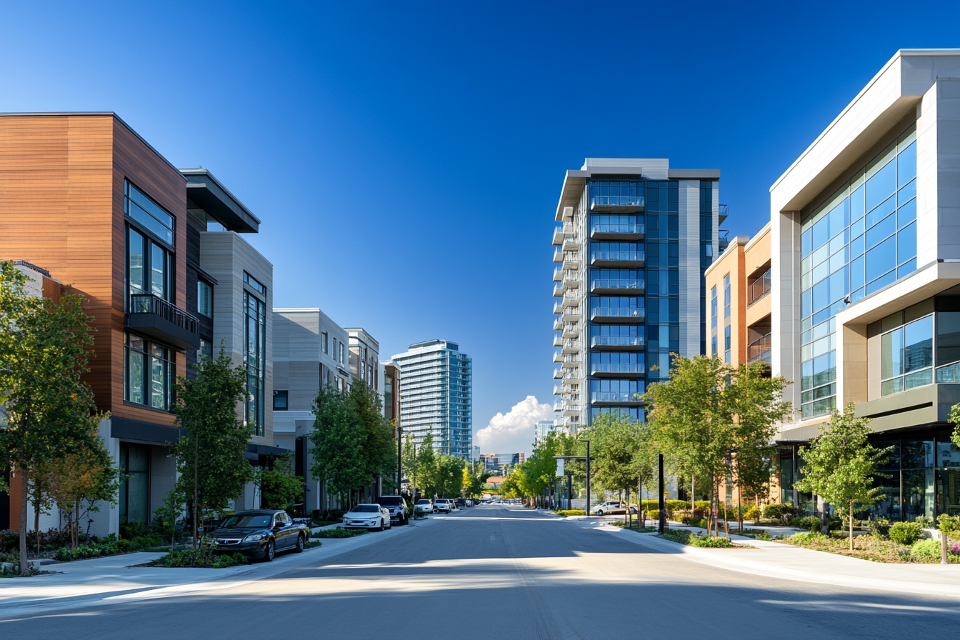 Modern Cityscape with Diverse Buildings, Clear Sky