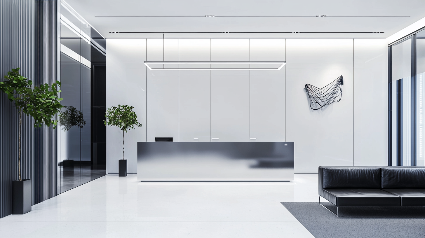 Modern Company Entrance Hall Design In Grey And White