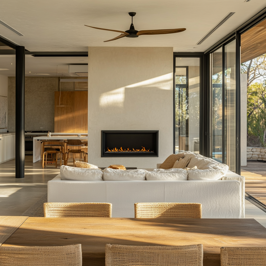 Modern Farmhouse Living Room with Gas Fireplace in Botswana 