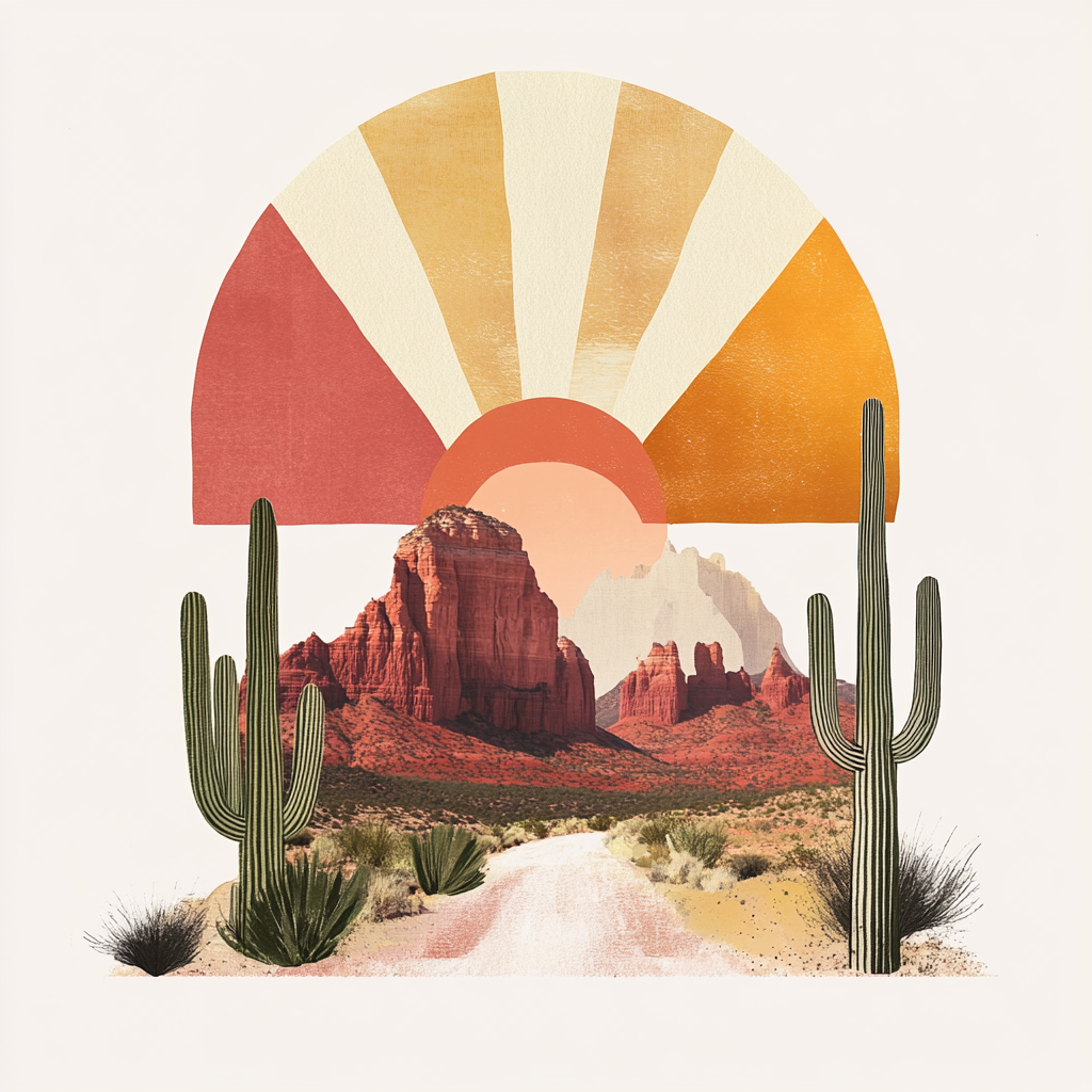 Modern Graphic Design Sunset Desert Collage Art