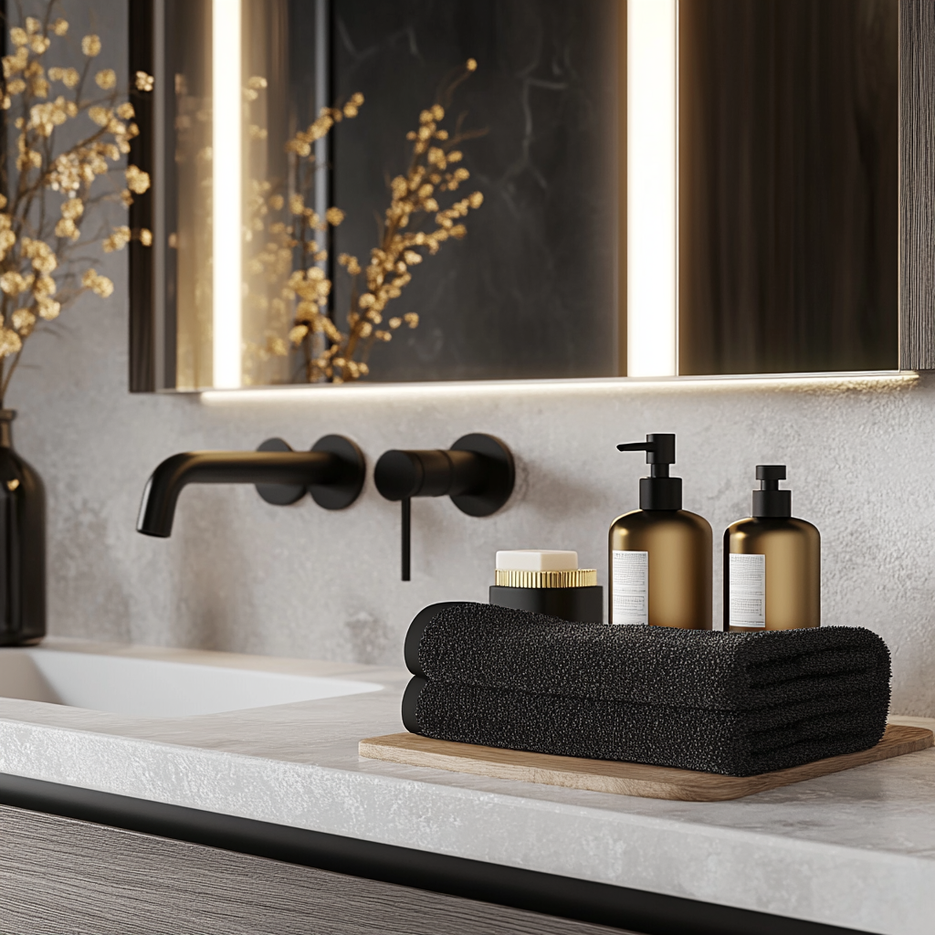 Modern Luxury Bathroom Accessories: Black, Gold, Marble, Wood