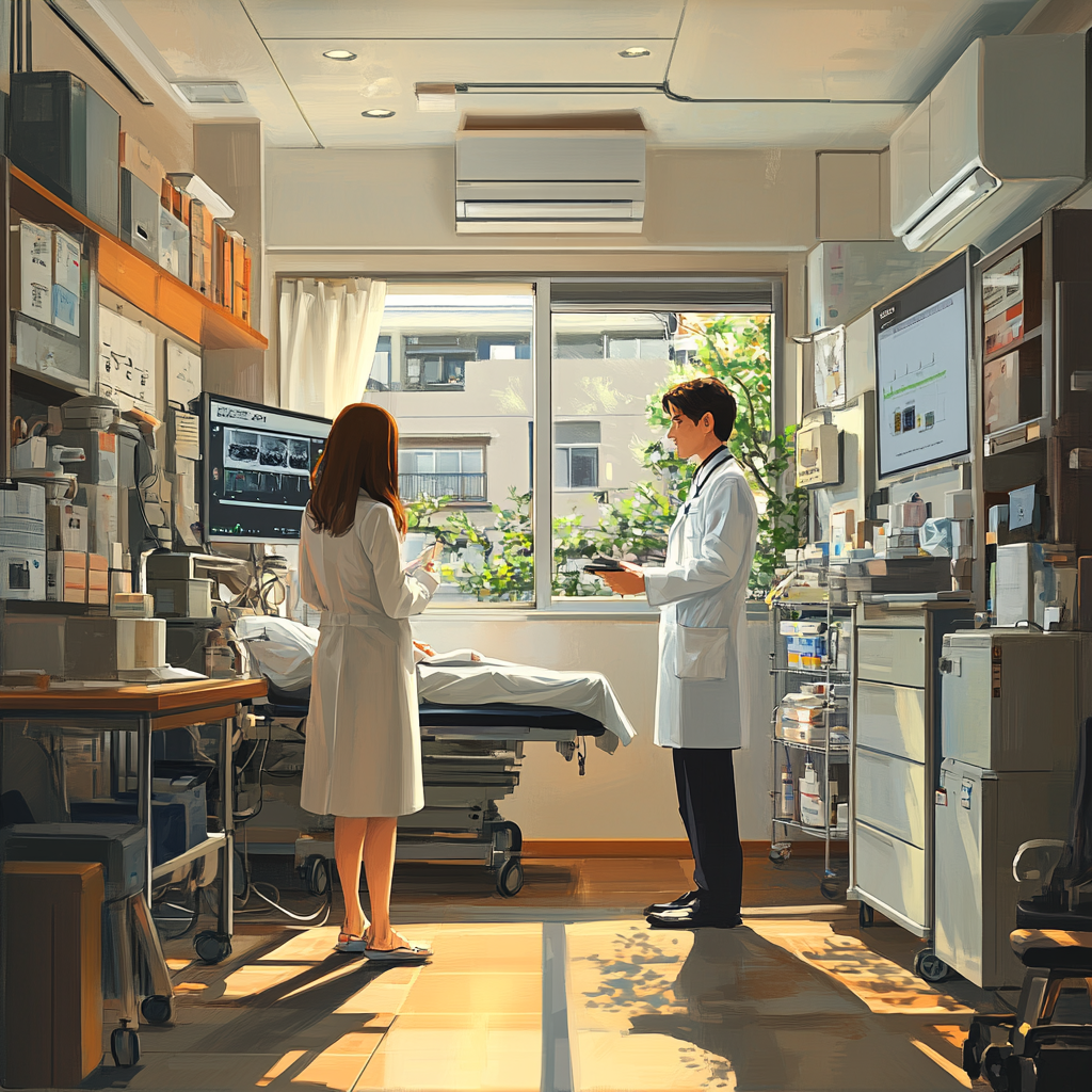 Modern Medical Clinic Interior with Doctor Examining Patient