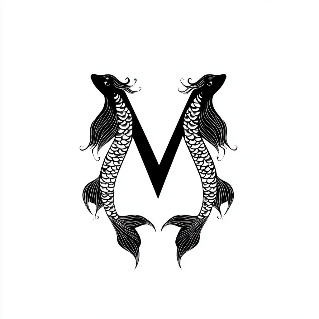 Modern Monogram Design with Mermaid Motifs