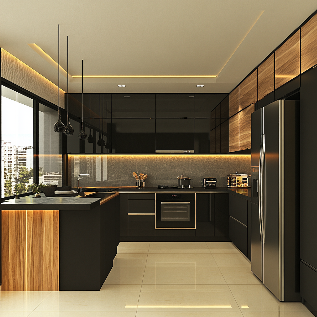 Modern U-Shaped Kitchen with Central Island