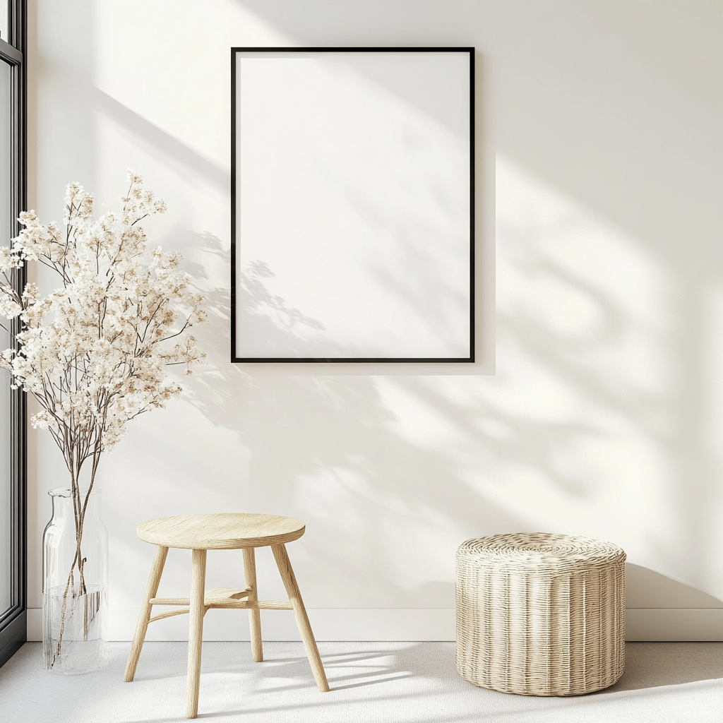 Modern White A3 Frame Mockup in Bright Lounge Room