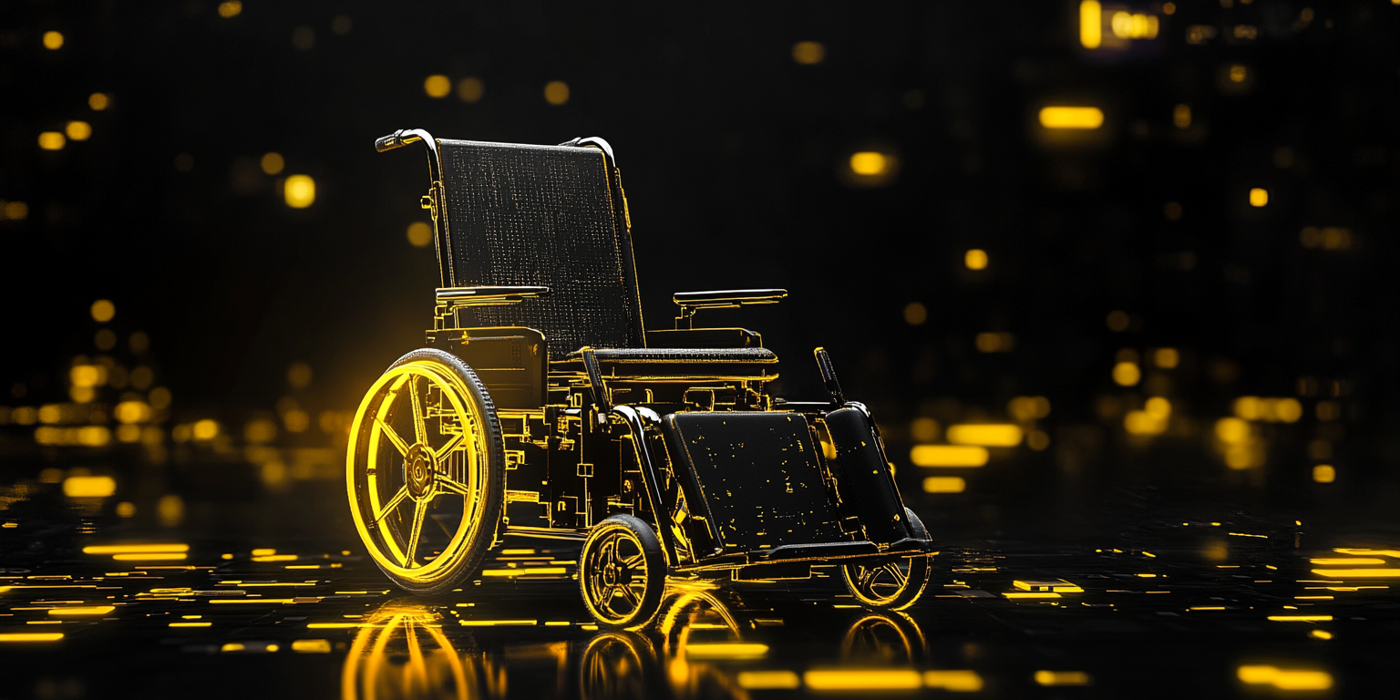 Modern Yellow Wheelchair in Black Background