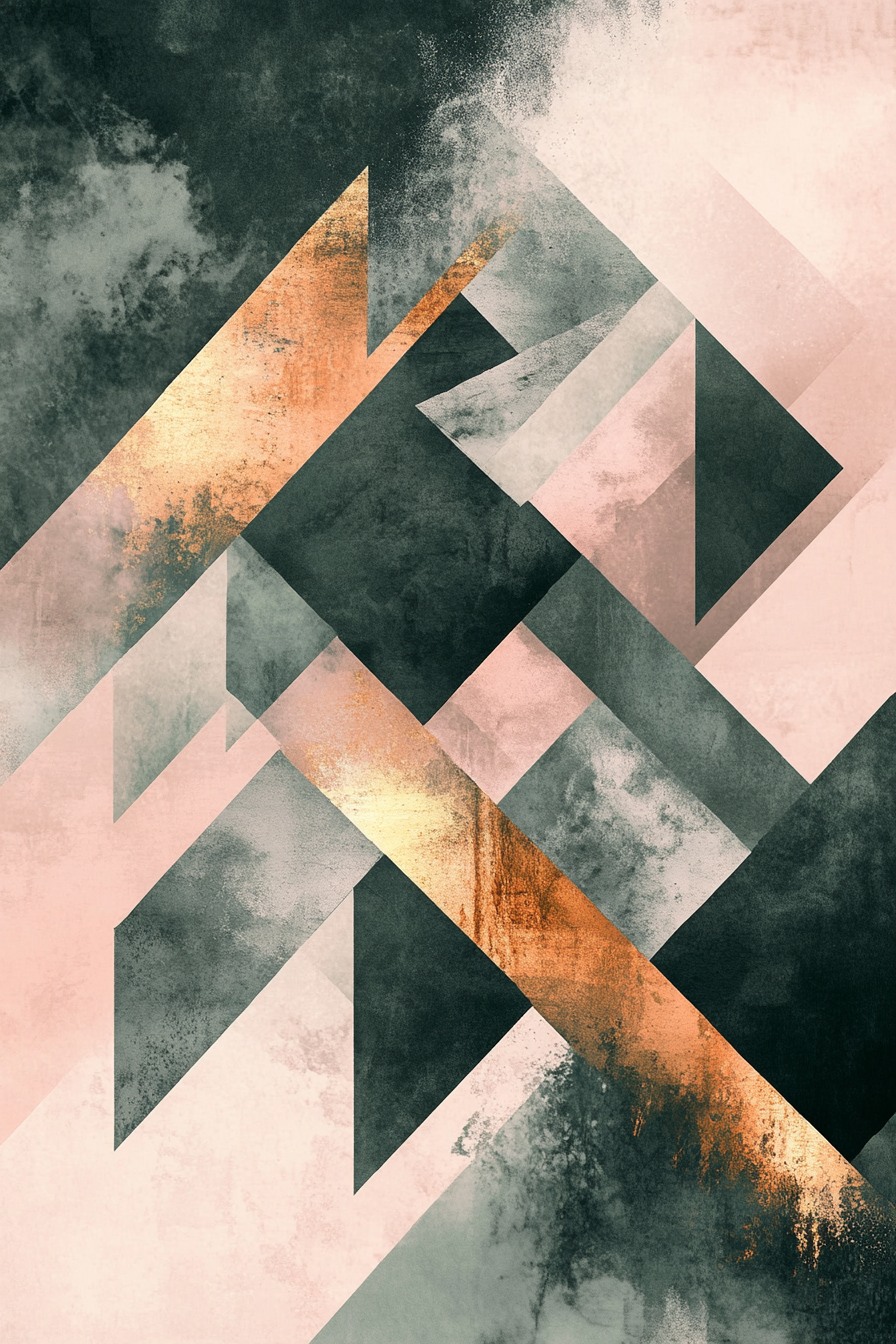 Modern abstract artwork with geometric shapes and watercolor washes.