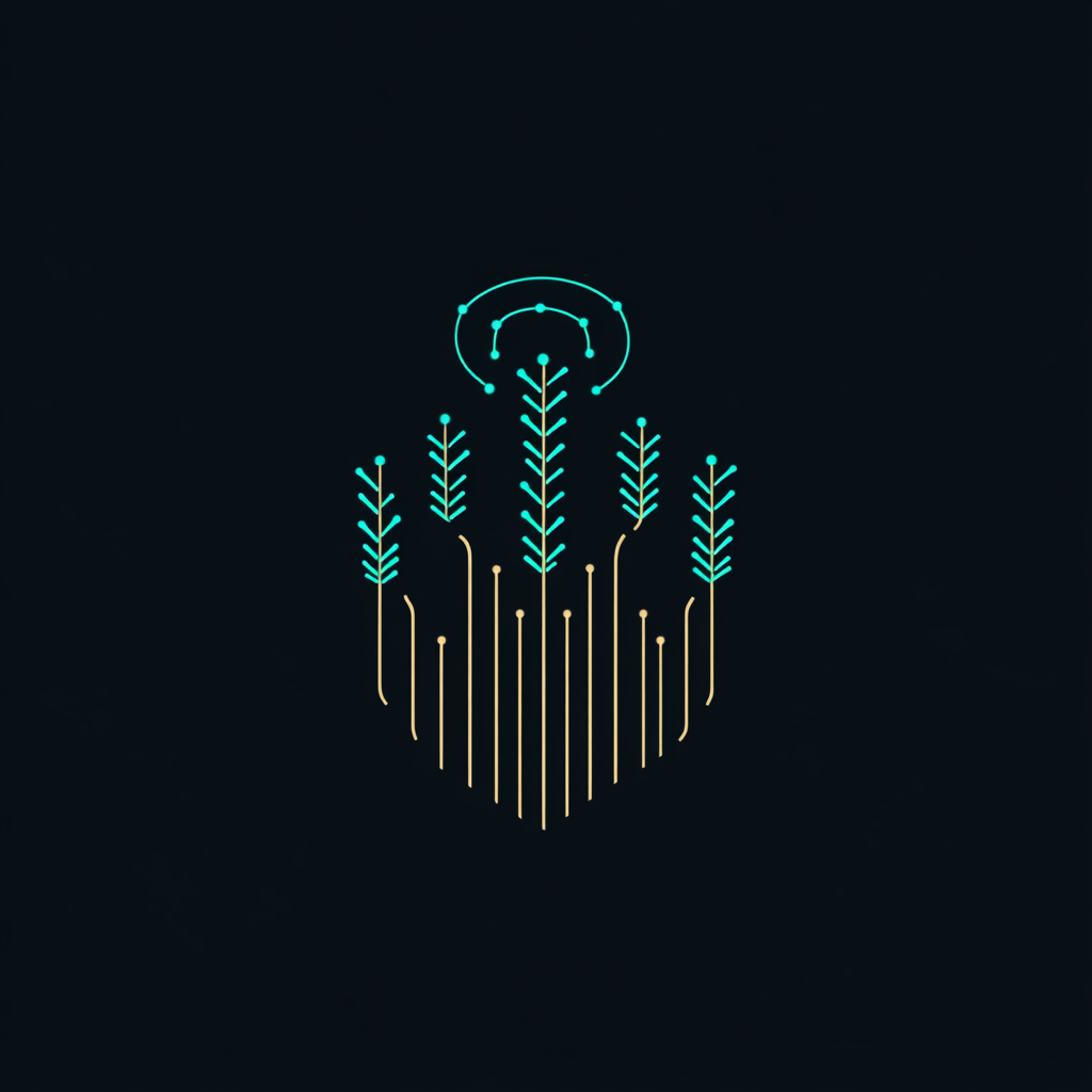 Modern agricultural field logo with digital circuit technology integration.