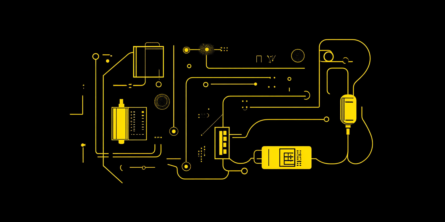 Modern electrical circuit diagram with yellow bulb.