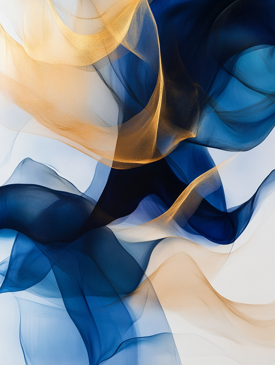 Modern elegant abstract art flow lines blue gold white calm sophistication