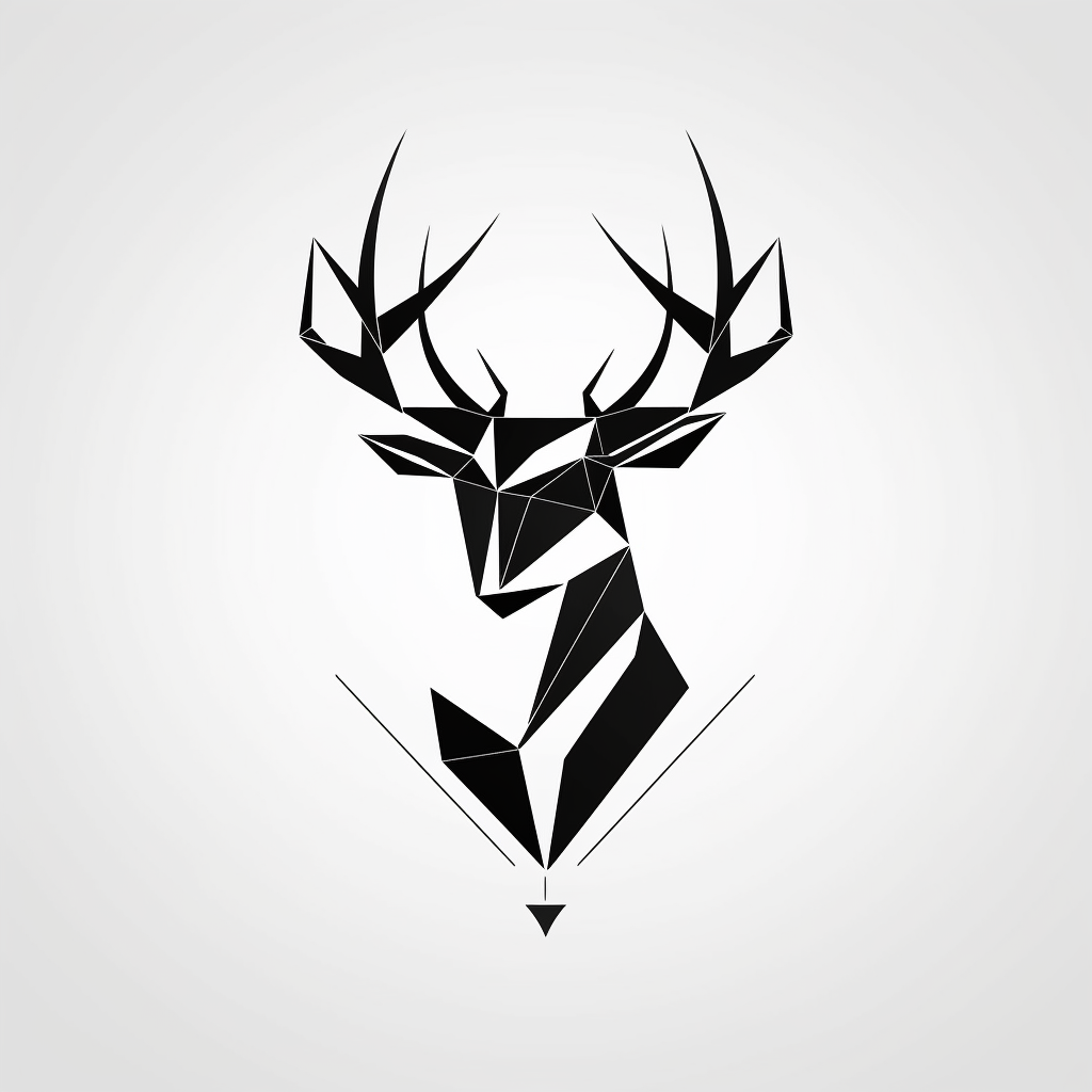 Modern geometric deer logo in black and white.