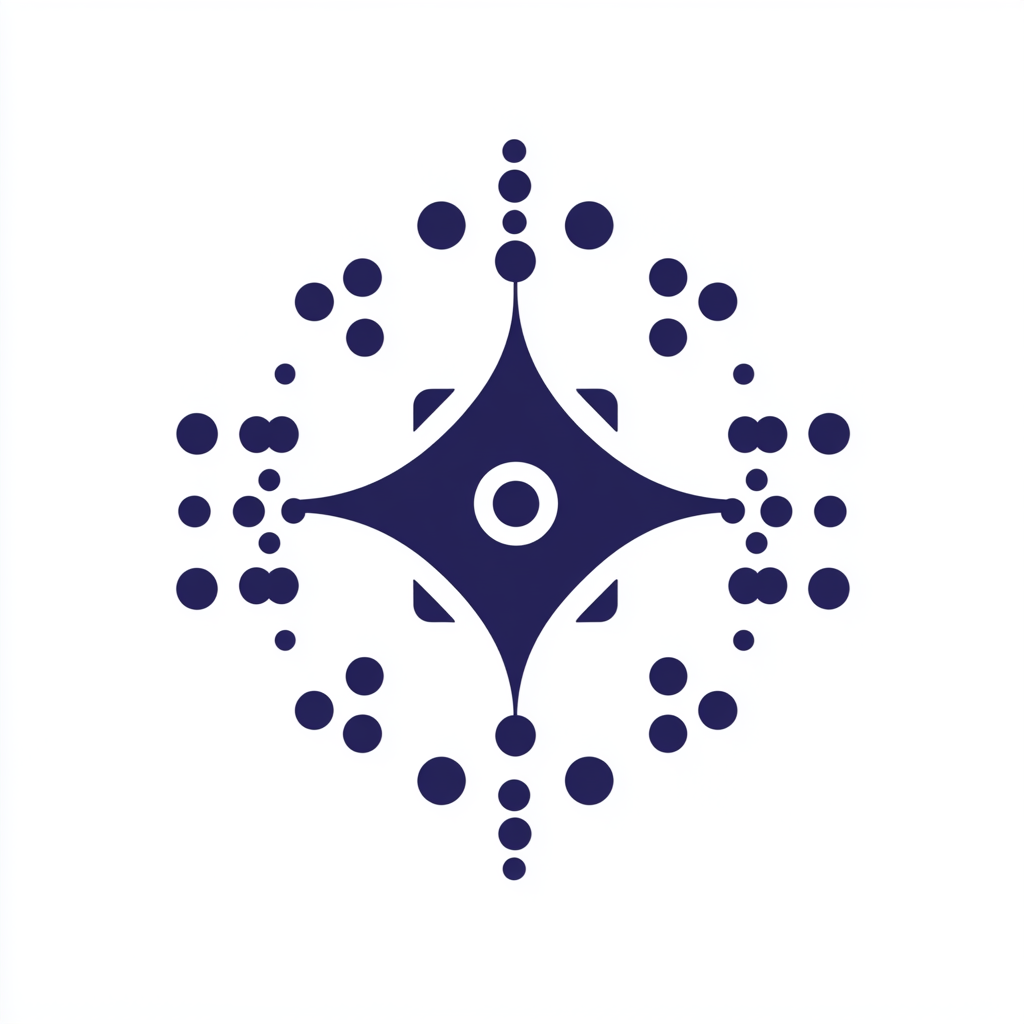 Modern indigo symbol for tech innovator on white background.