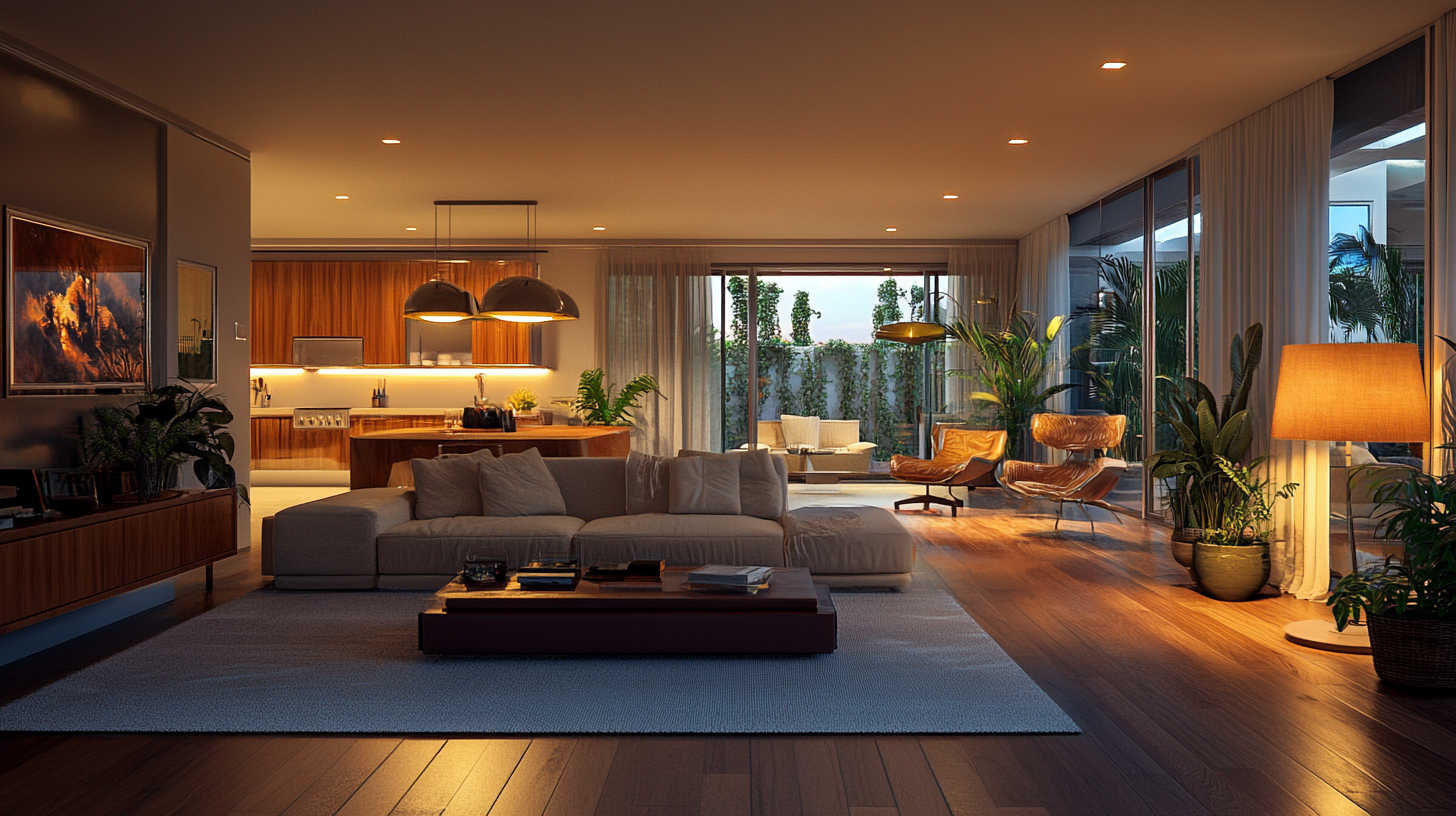 Modern living room with mid-century style furniture.