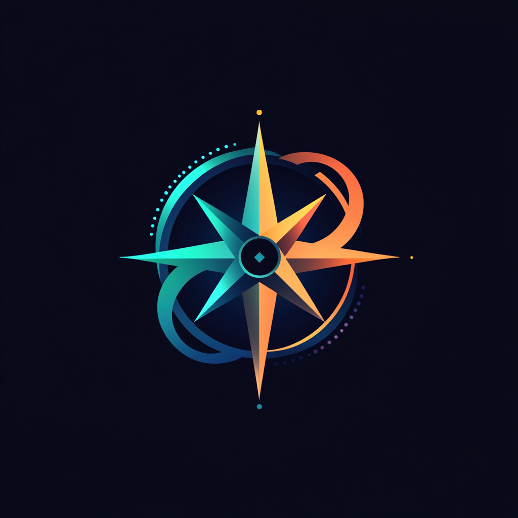 Modern logo features compass symbolizing directions and creativity.