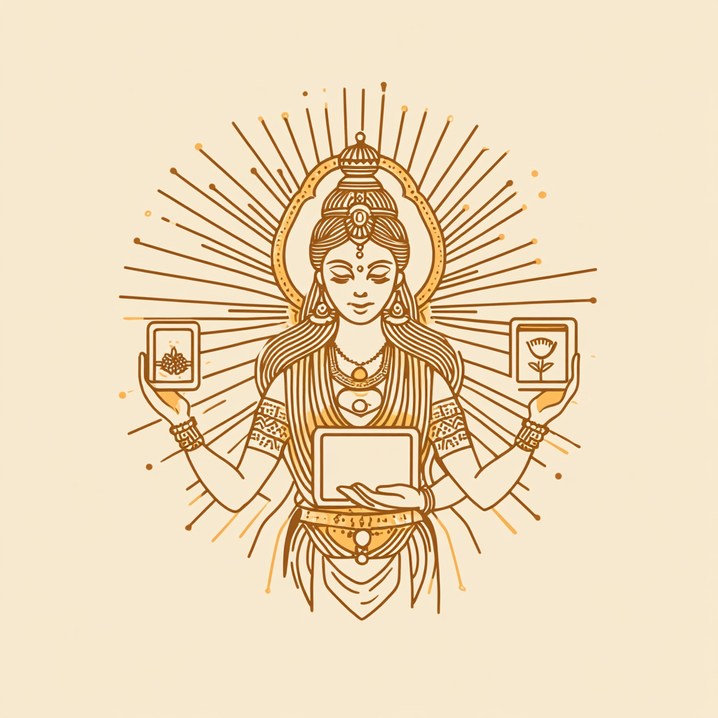 Modern logo of goddess Demeter with tech tools.