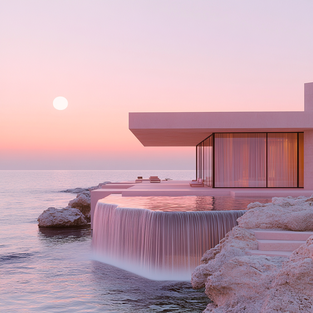 Modern lunar kitchen with nostalgic sunset atmosphere Kaufmann house