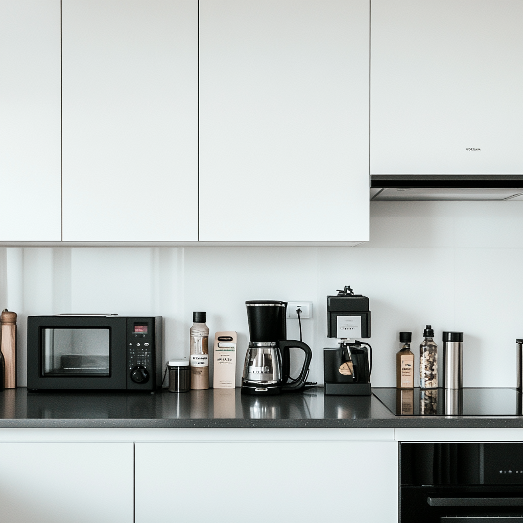 Modern minimalist kitchen with black and white design