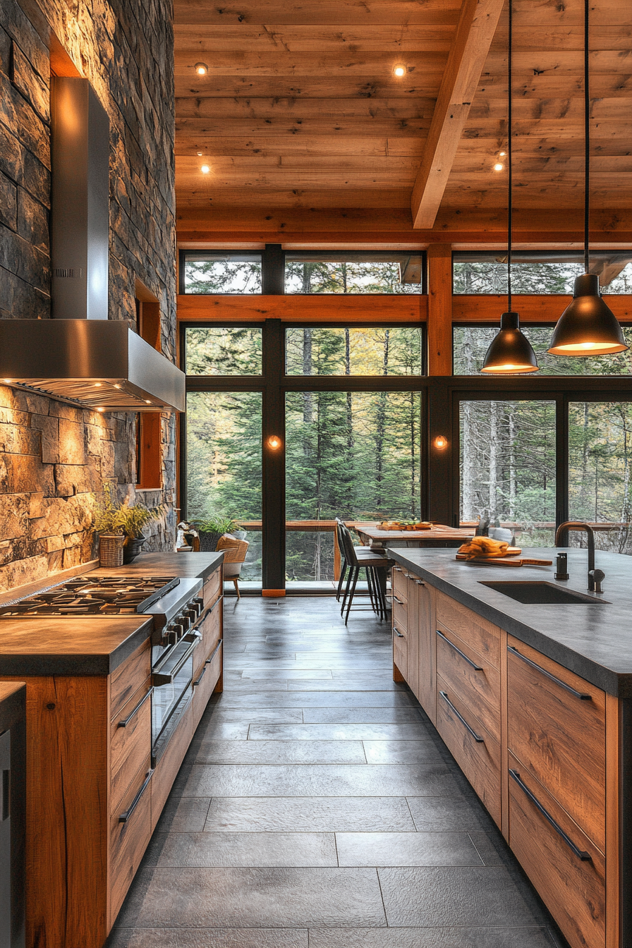 Modern rustic cabin kitchen with sleek lines & natural materials