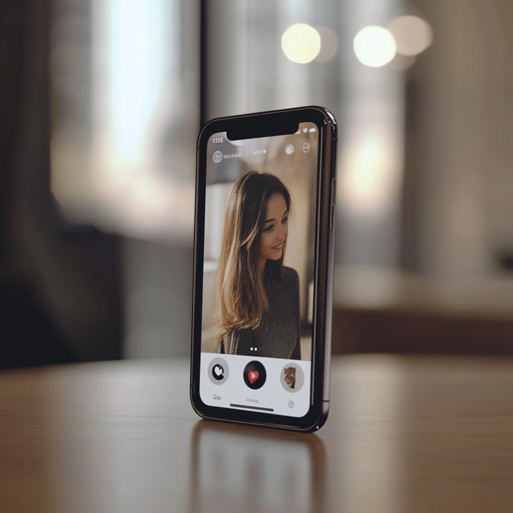 Modern smartphone in dating app interface setting