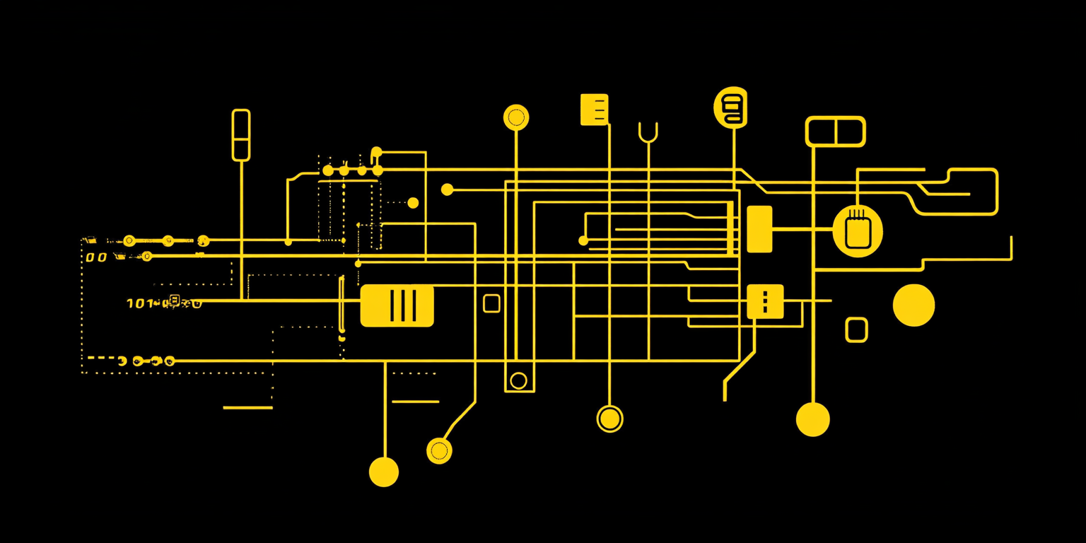 Modern yellow electrical circuit diagram on black background.