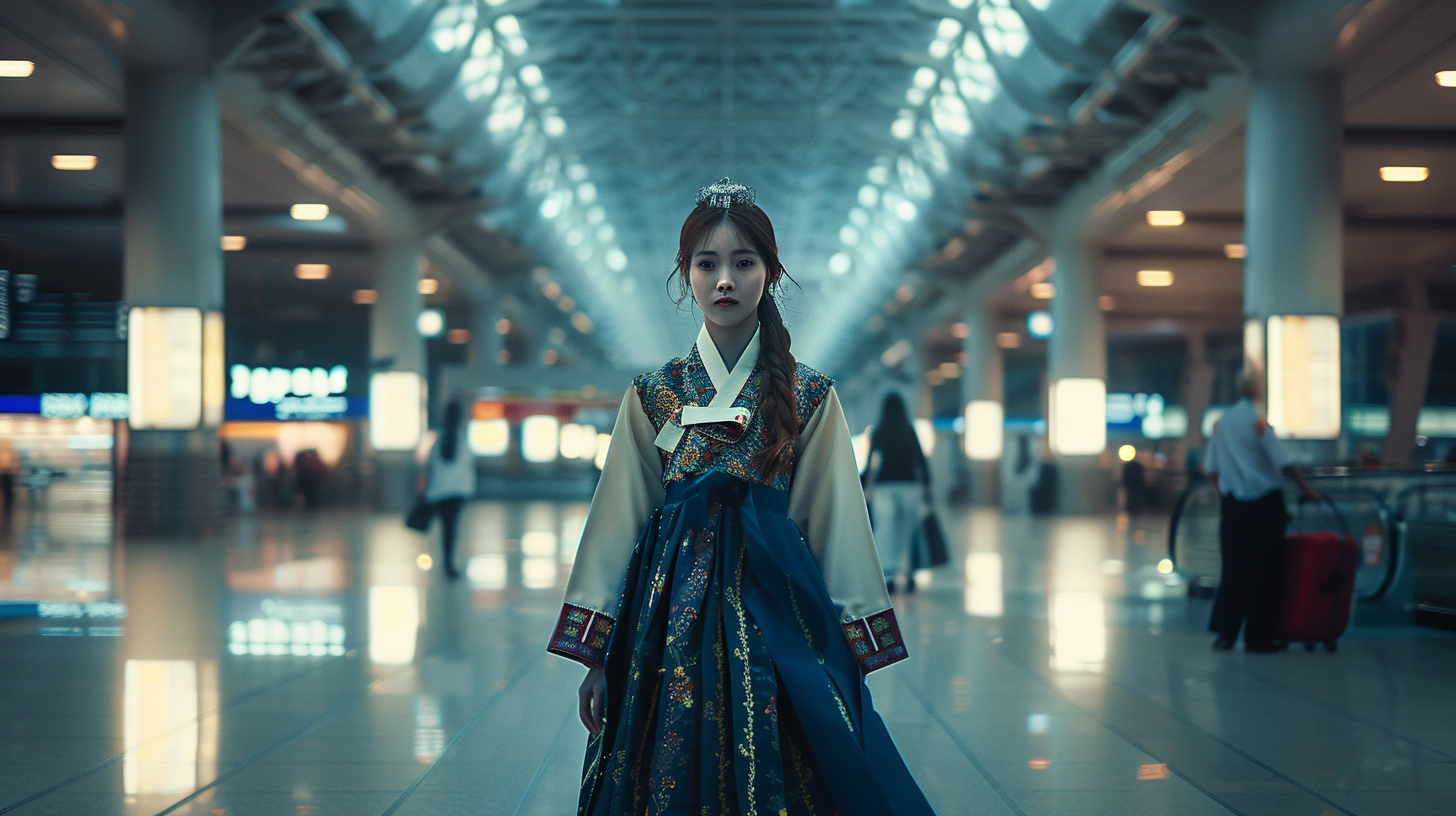 Modernized Hanbok: Young Woman at Incheon Airport