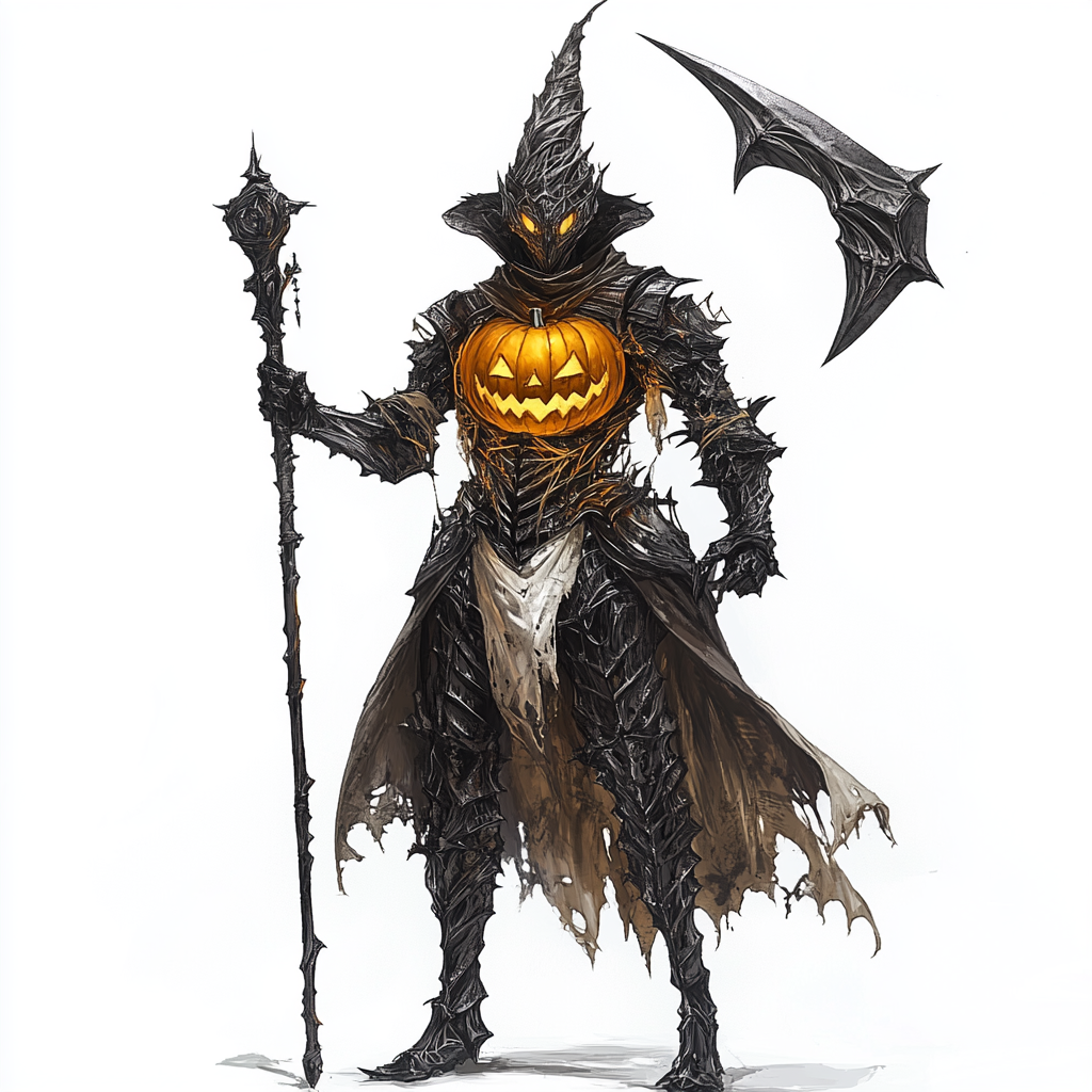 Monster Hunter armor character with pumpkin-like design.