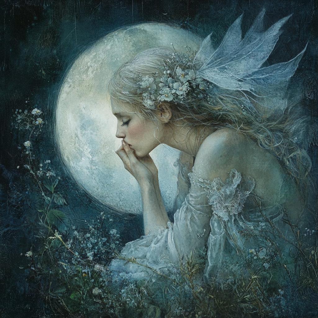 Moon tells secrets, dreams, longing, magic within.