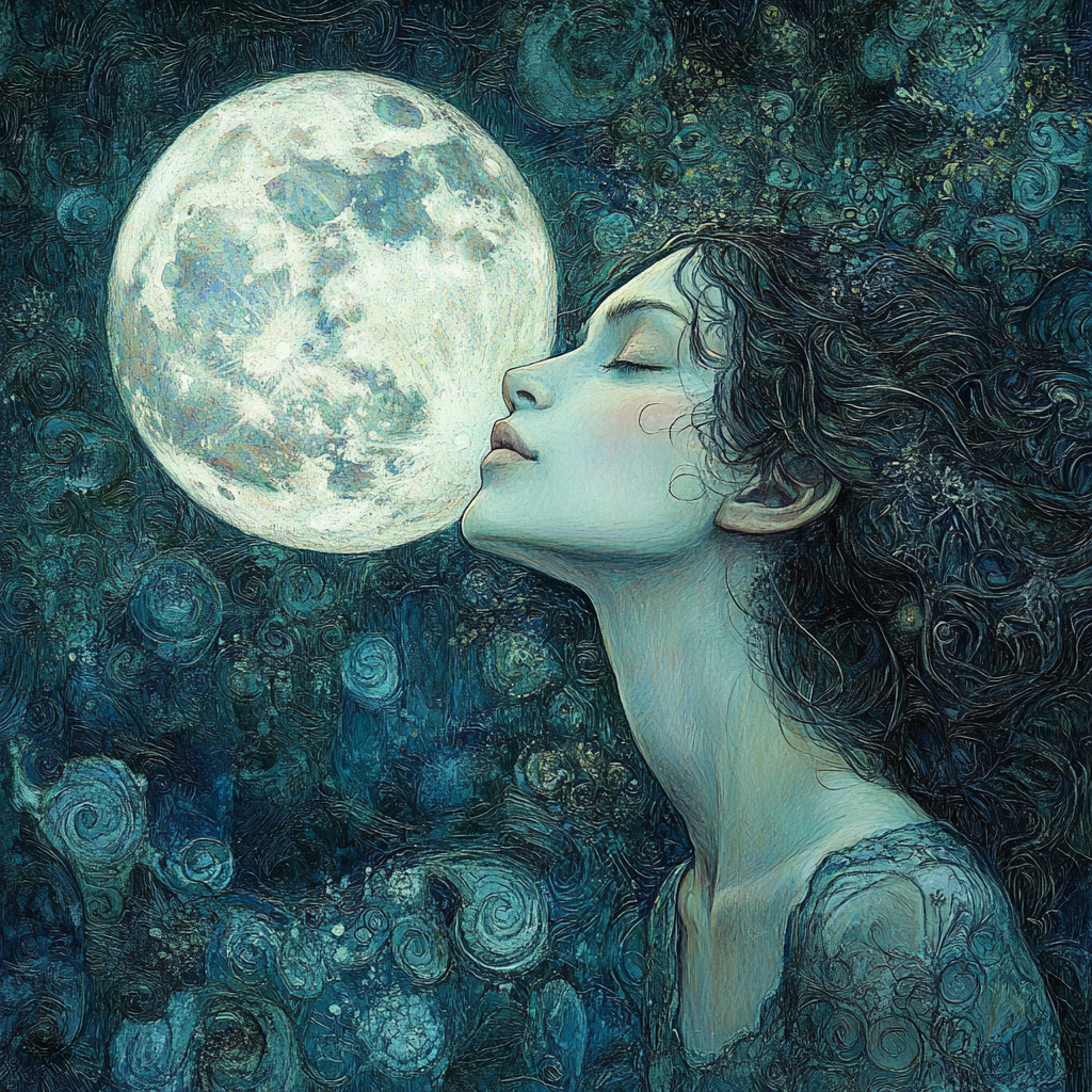 Moon whispers secrets, history, longing, dreams, luminous magic.