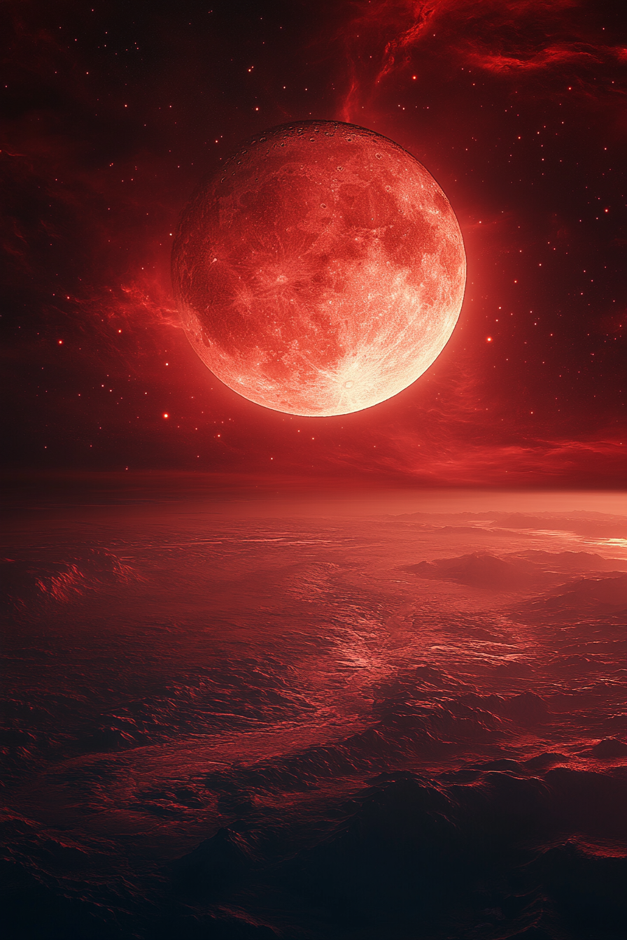 Moonrise shining in space fantasy background, surreal atmosphere.