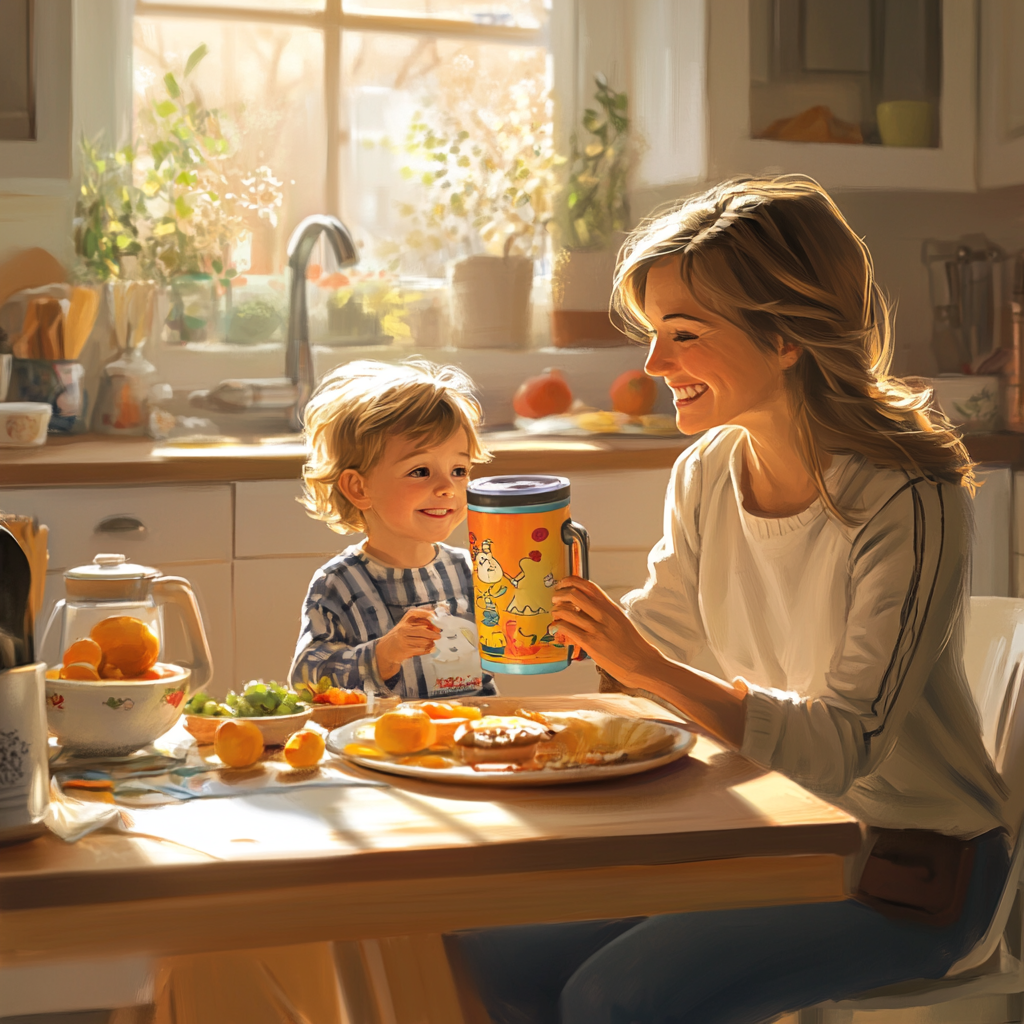 Morning Breakfast with Mother and Child in Kitchen