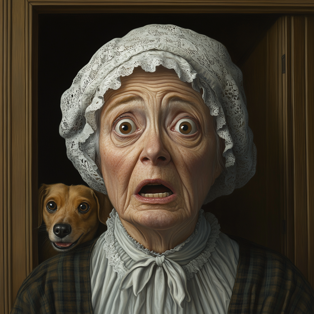 Mother Hubbard and Dog Shocked at Empty Cupboard