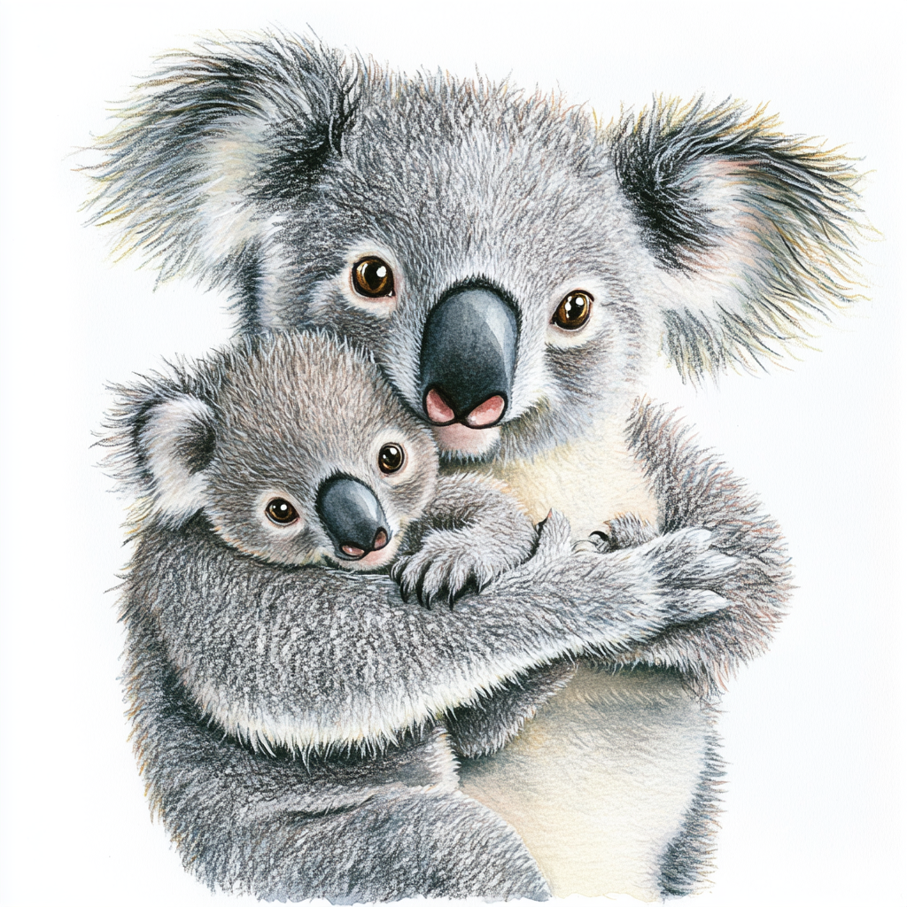 Mother Koala Holds Baby in Watercolour Illustration