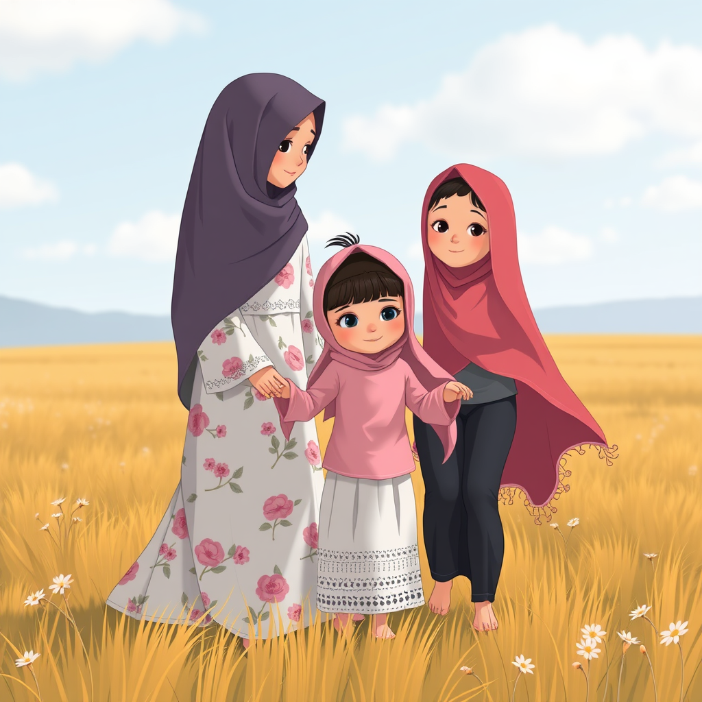 Mother and Daughter Playing in Flowery Hijabs