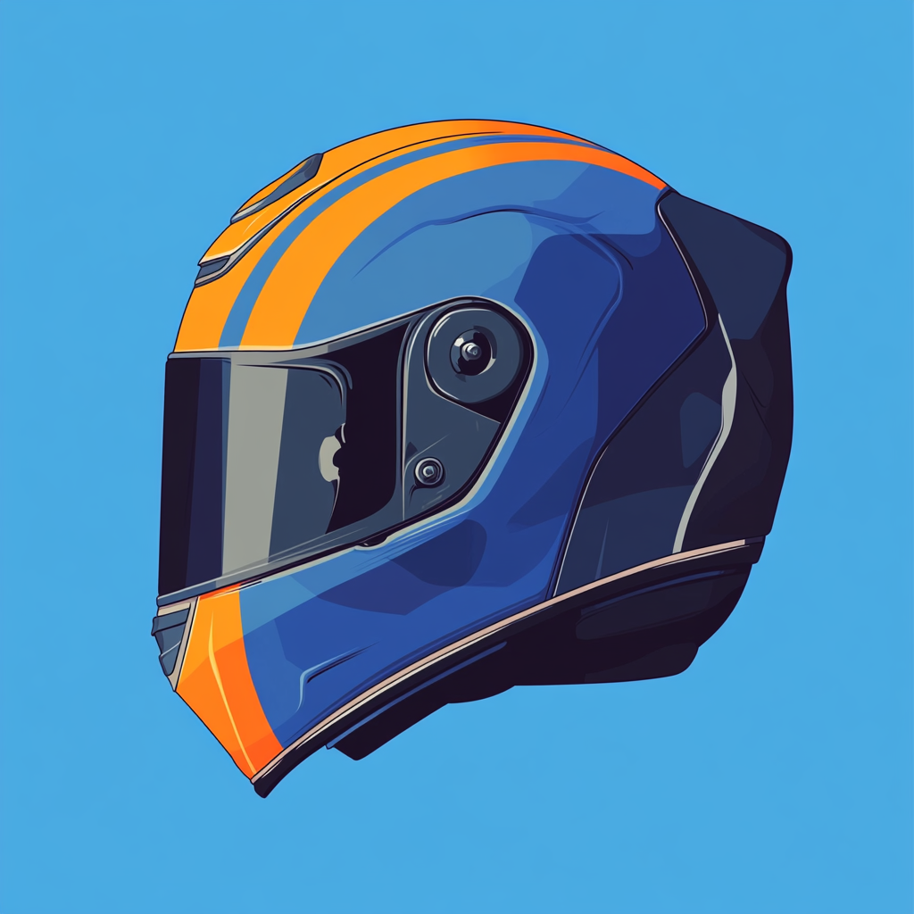 Motorcyclist helmet on blue background for safety poster