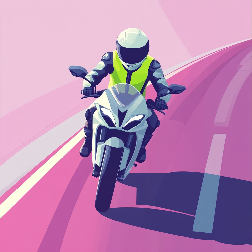 Motorcyclist in Yellow Vest Riding on Asphalt Road