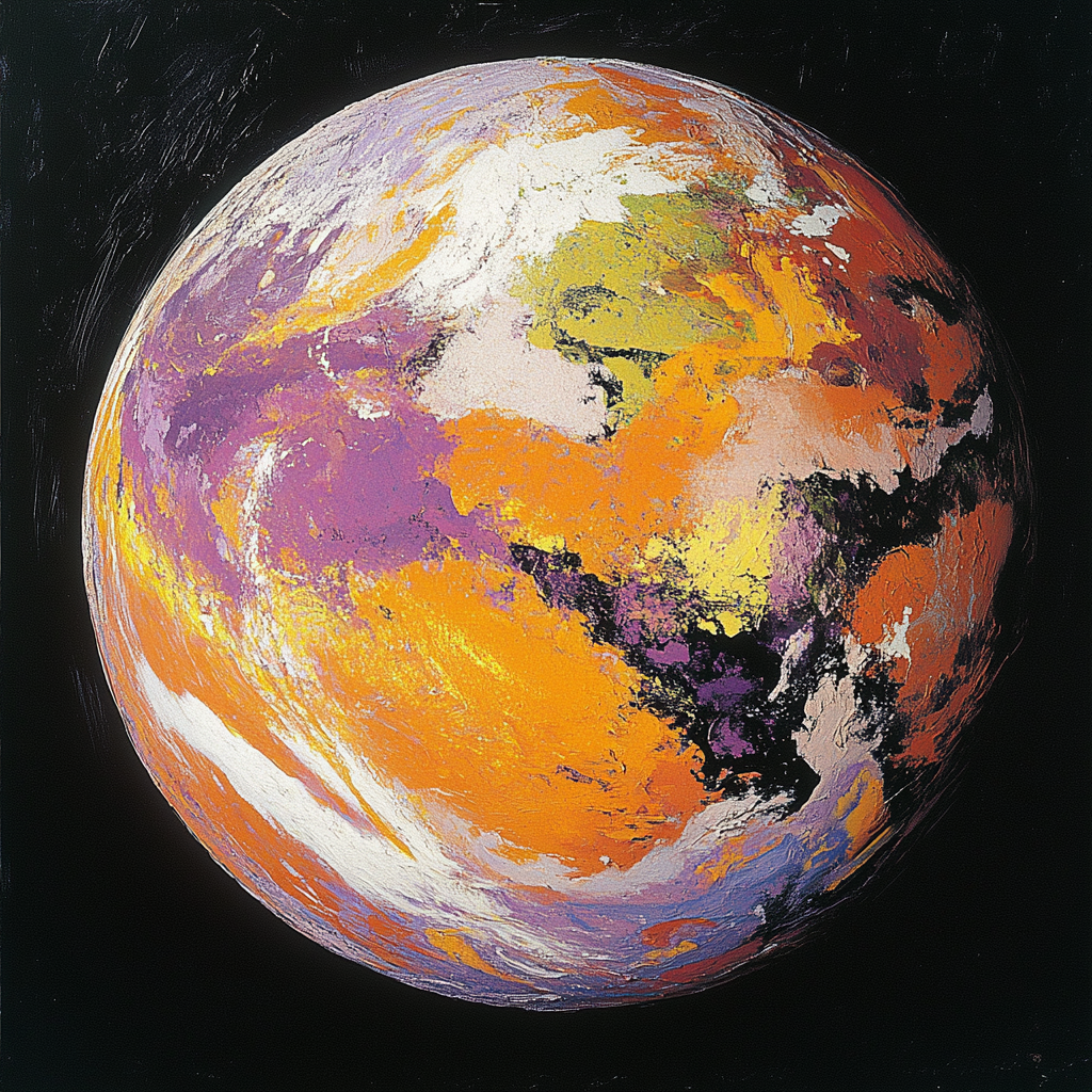 Multicolored Continent Planet with Orange Oceans from Space