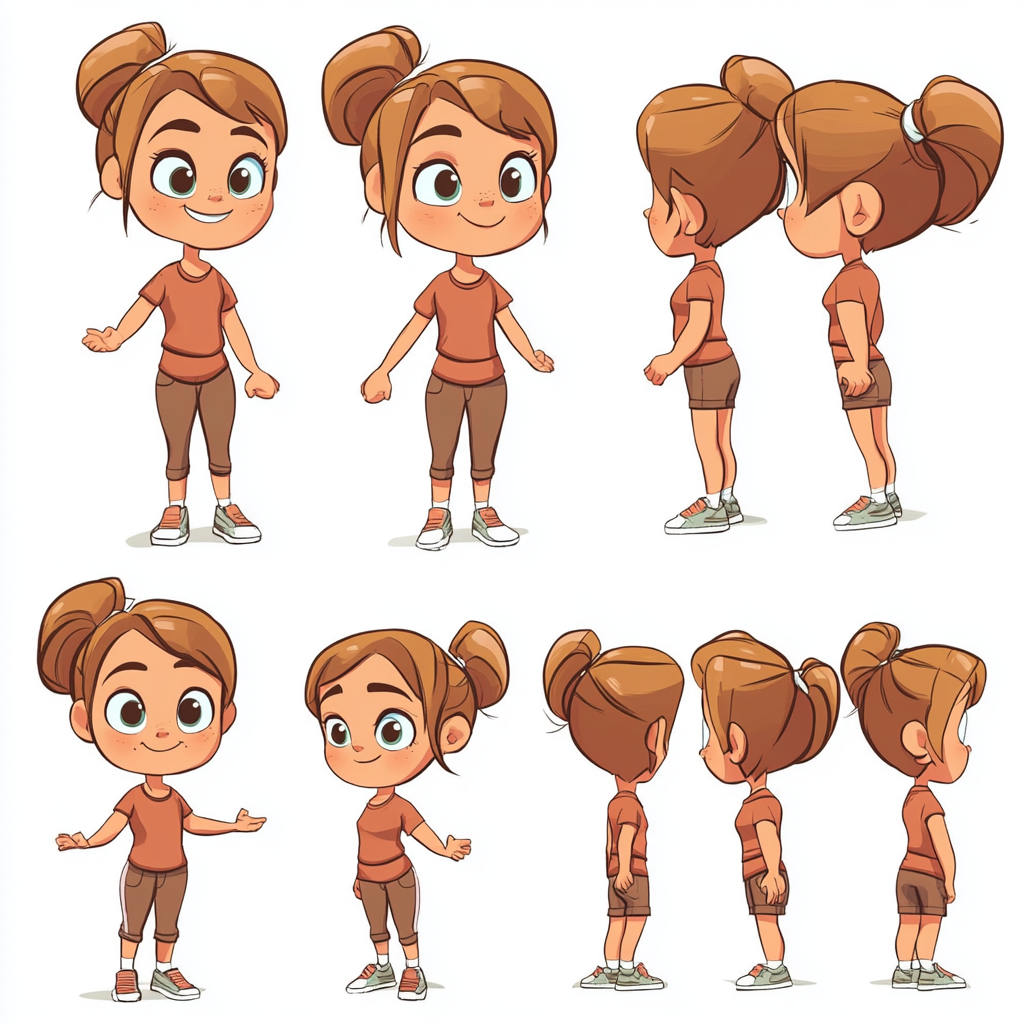 Mum in different poses, cartoon style, small body.