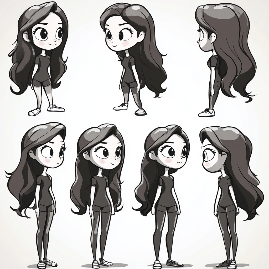 Mum with long hair in The Powerpuff Girls-style poses.