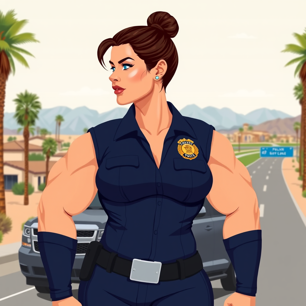 Muscular Female Officer in Desert Crest Community