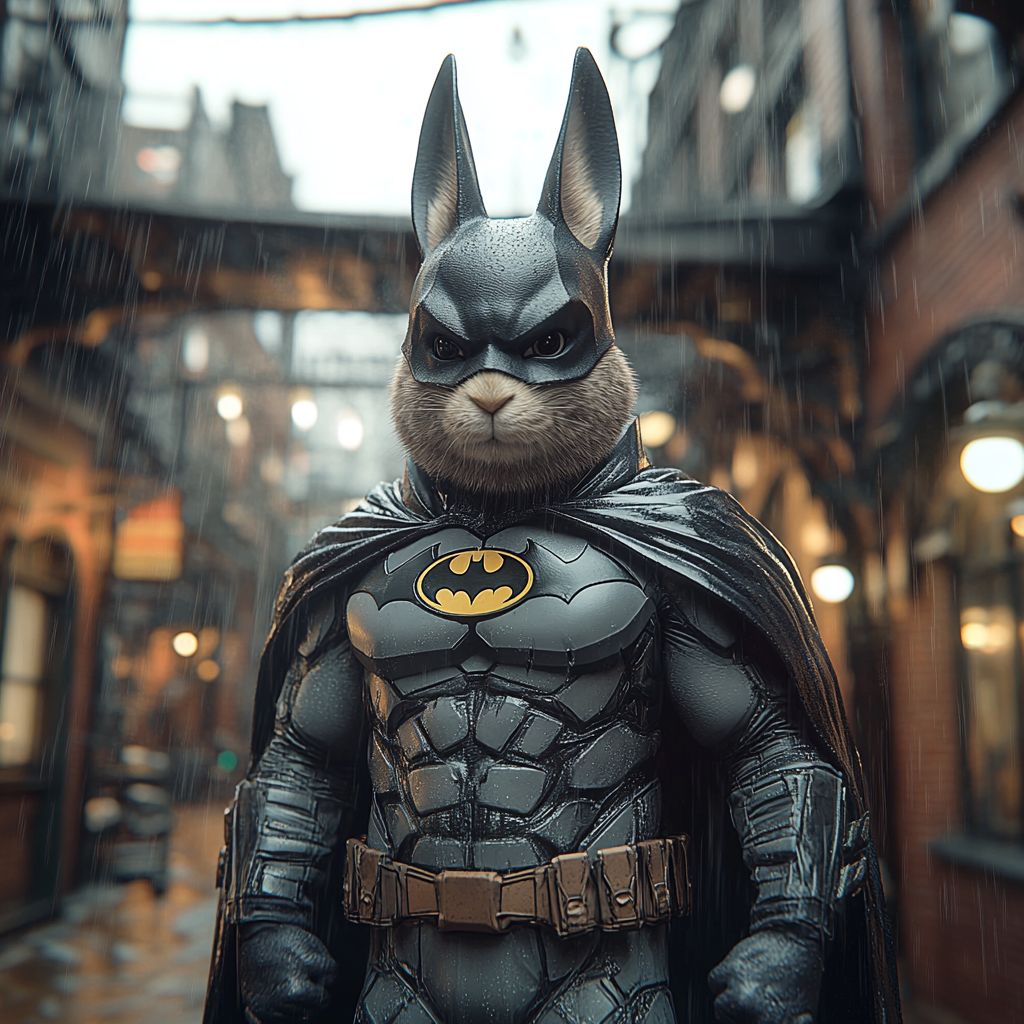 Muscular Rabbit Batman in Gotham City