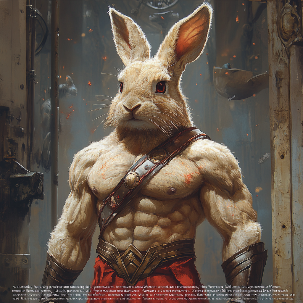 Muscular Rabbit Transformed into Wonder Woman Powerfully Stands