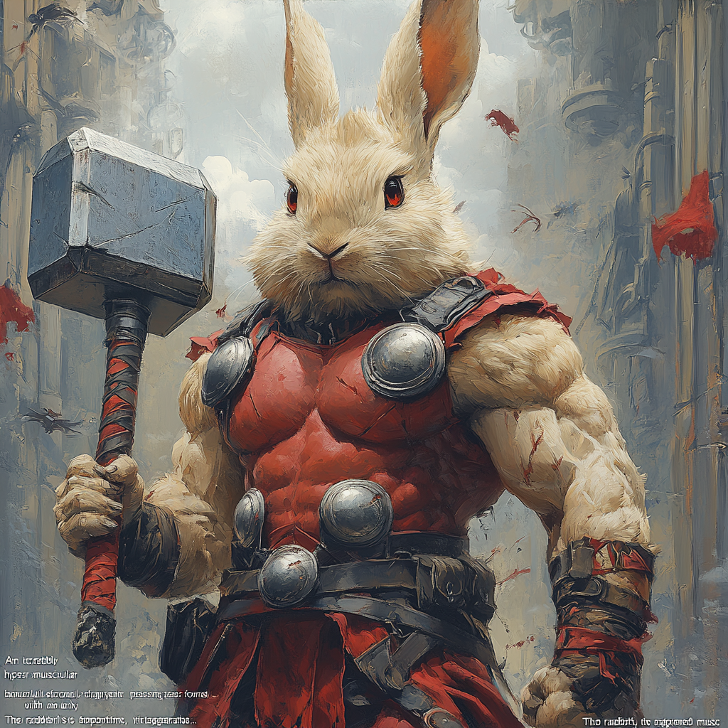 Muscular Thor Rabbit in Dominant Pose with Magic Powers