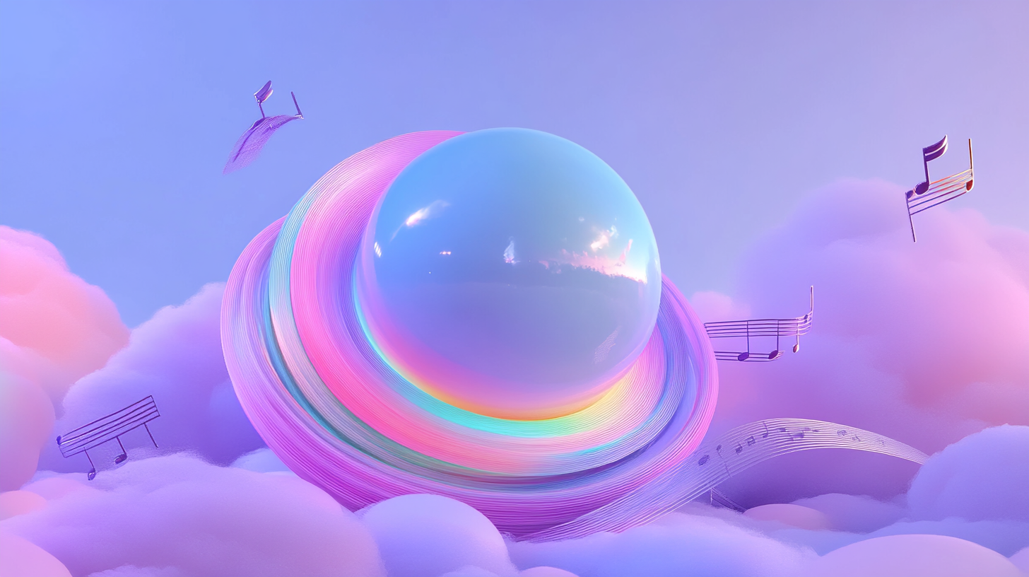 Musical Rainbow Orb in Colorful Clouds