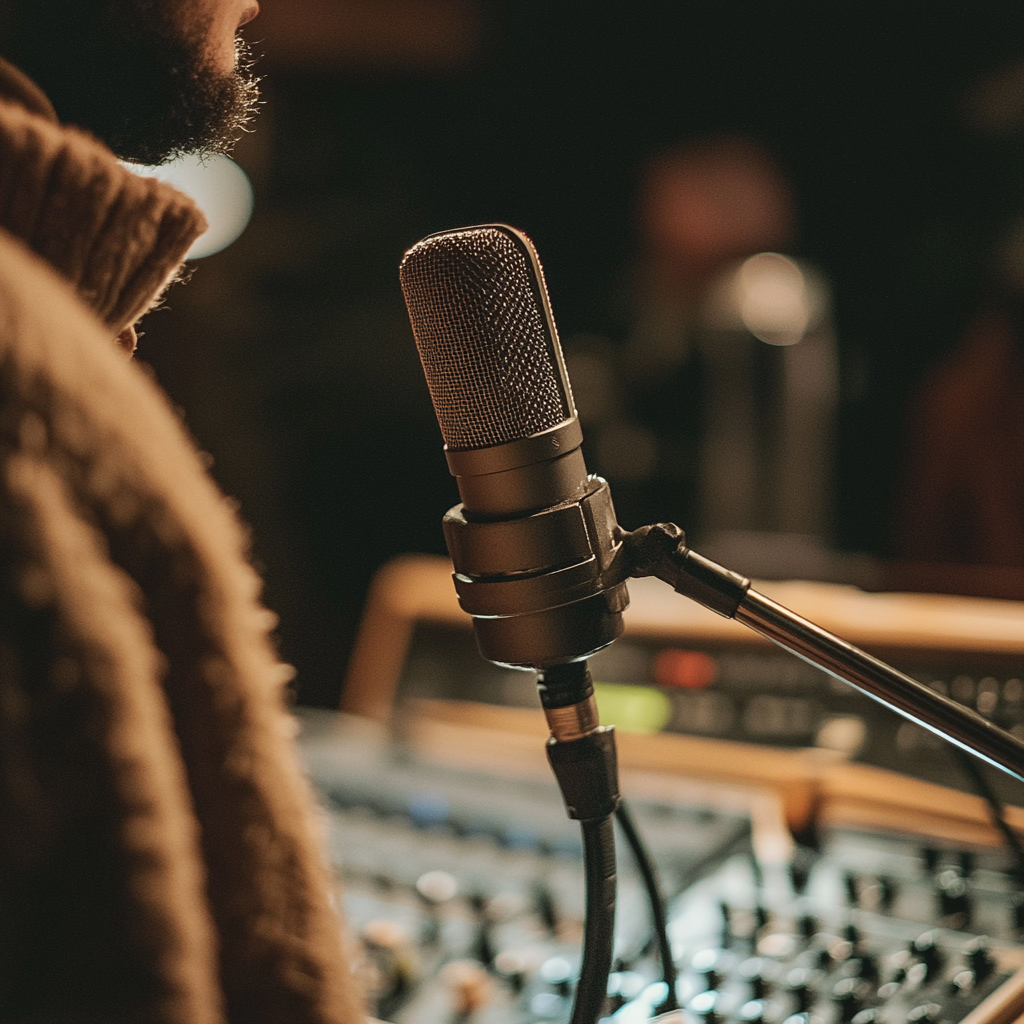 Musician Studio Session with Microphone, Cinematic Style Shot 