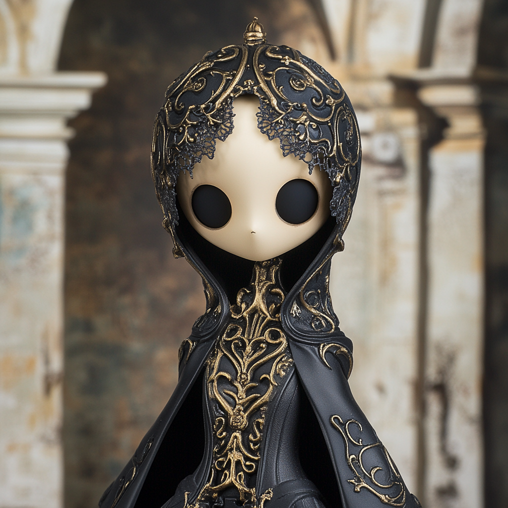 Mysterious Gothic Figure: Elegant, delicate, enigmatic, ornate.