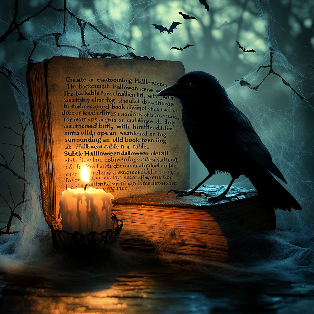 Mysterious Halloween Riddle: Old book, crow, candle