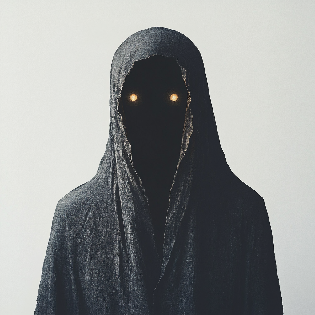 Mysterious Hooded Figure with Glowing Eyes