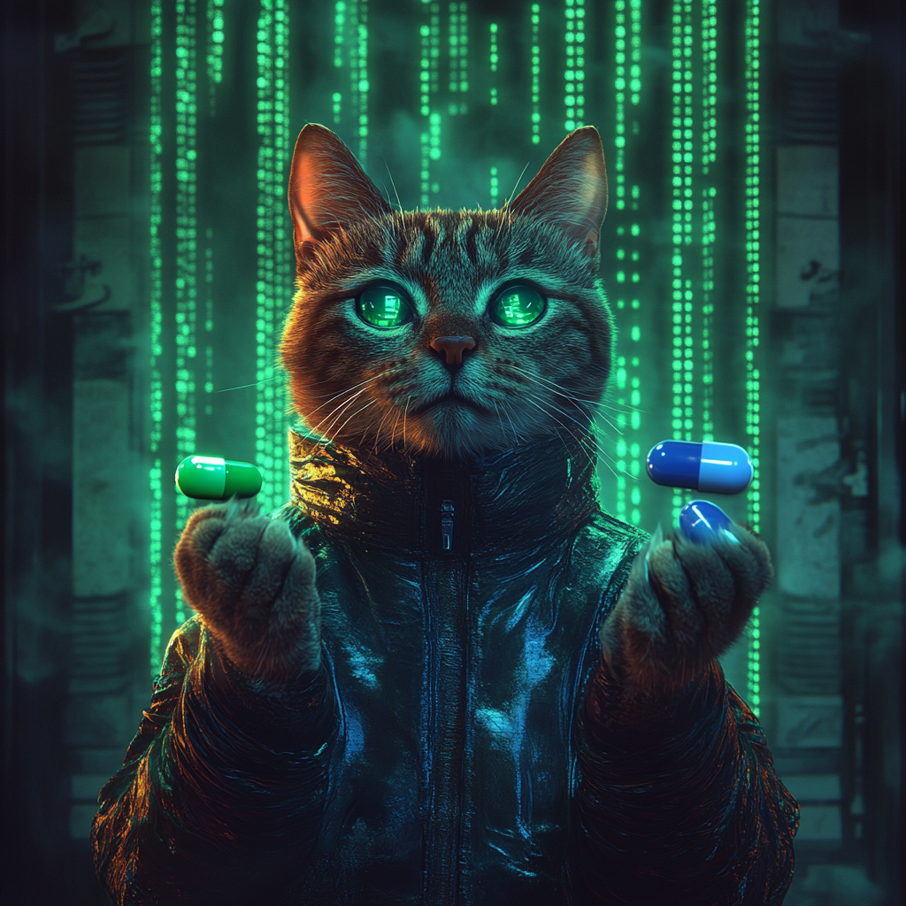 Matrix Morpheus Cat Holds Pill Choice