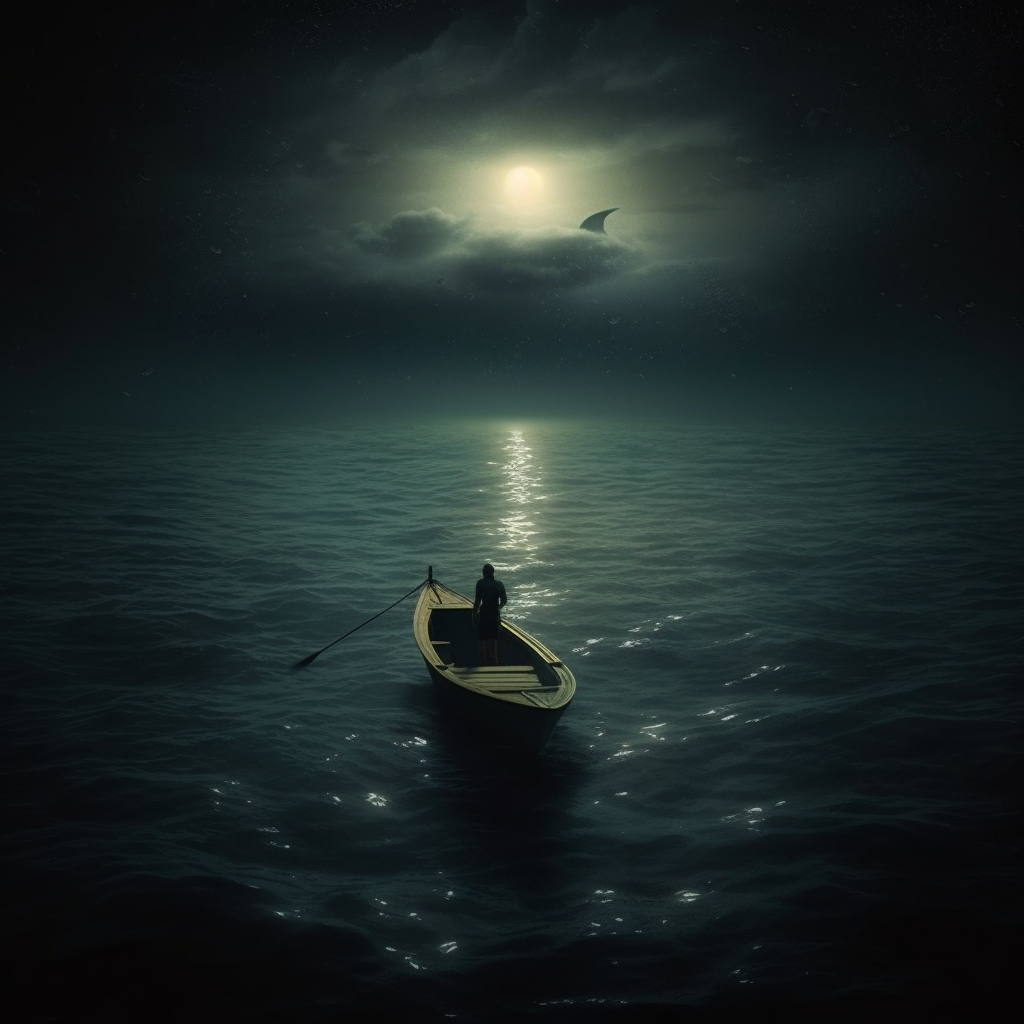 Mysterious Sea Creature Under Moonlit Boat