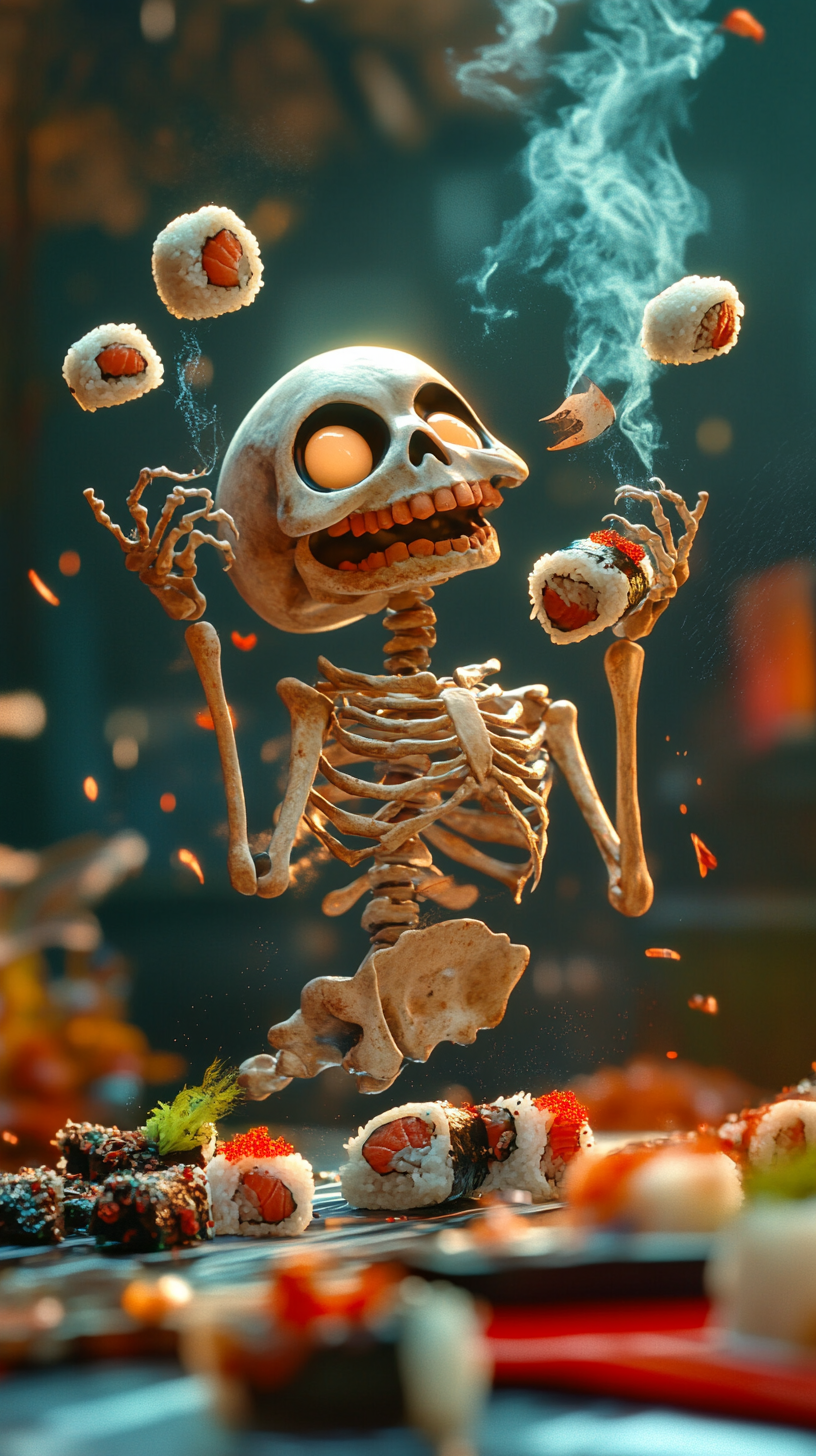 Mysterious Skeleton Sushi Chef Creates Magical Rolls